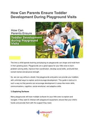 How Can Parents Ensure Toddler Development During Playground Visits - ArihantPla