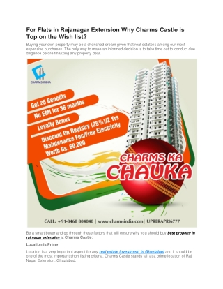 For Flats in Rajanagar Extension Why Charms Castle is Top on the Wish list