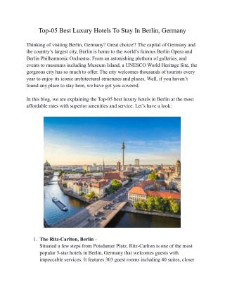 Top-05 Best Luxury Hotels To Stay In Berlin, Germany