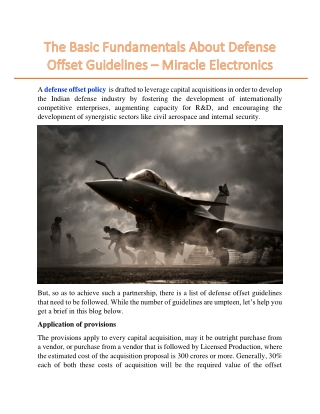 The Basic Fundamentals About Defense Offset Guidelines – Miracle Electronics