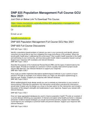 DNP 825 Population Management Full Course GCU Nov 2021