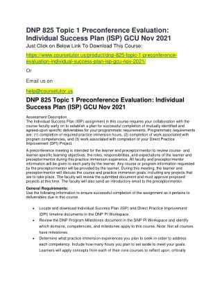 DNP 825 Topic 1 Preconference Evaluation Individual Success Plan (ISP) GCU Nov 2021