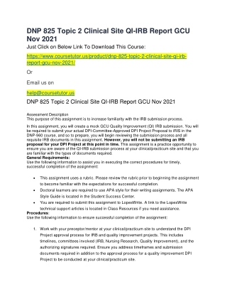 DNP 825 Topic 2 Clinical Site QI-IRB Report GCU Nov 2021