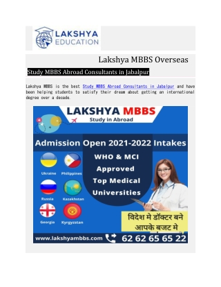 Study MBBS Abroad Consultants in Jabalpur