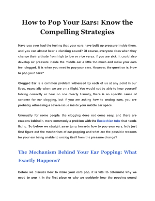 How to Pop Your Ears: Know the Compelling Strategies