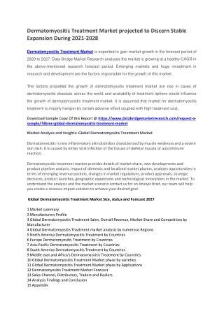 Dermatomyositis Treatment Market projected to Discern Stable Expansion by 2028