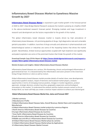 Inflammatory Bowel Diseases Market to Eyewitness Massive Growth by 2027