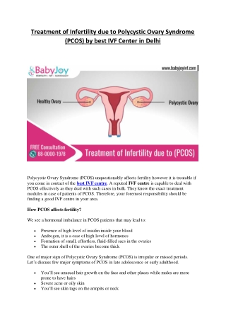 Treatment of Infertility due to Polycystic Ovary Syndrome (PCOS) by best IVF cen