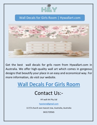 Wall Decals for Girls Room | Hywallart.com