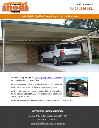 Install High-Quality Cheap Carport Kits In Brisbane