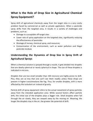 What Is the Role of Drop Size in Agricultural Chemical Spray Equipment