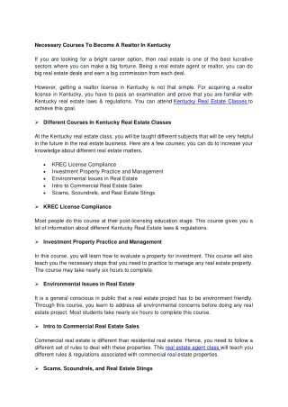 Necessary Courses To Become A Realtor In Kentucky