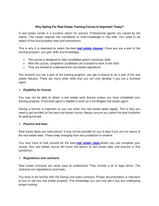 Why Opting For Real Estate Training Course Is Important Today?