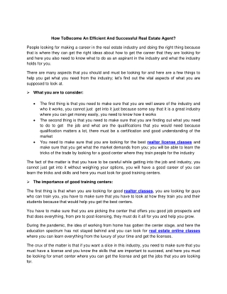 How ToBecome An Efficient And Successful Real Estate Agent?