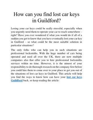 Lost car key Guildford