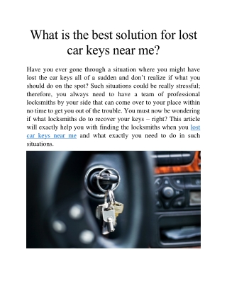 Lost Car Key Near me