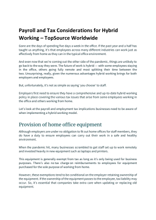 Payroll and Tax Considerations for Hybrid Working