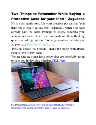 Two Things to Remember While Buying a Protective Case for your iPad.