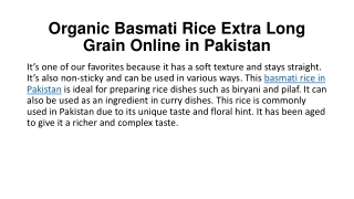 Organic Basmati Rice Extra Long Grains Online in Pakistan