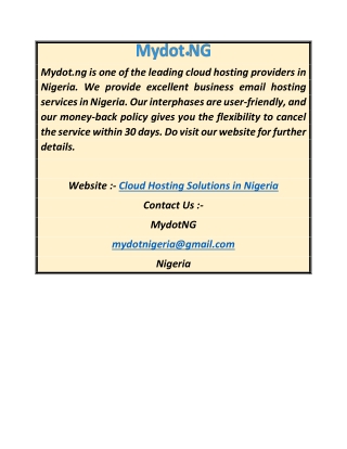 Cloud Hosting Solutions in Nigeria  Mydot.ng