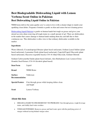 Best Biodegradable Dishwashing Liquid with Lemon Verbena Scent Online in Pakistan