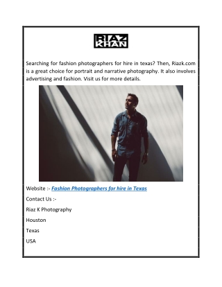 Fashion Photographers for Hire in Texas  Riazk.com