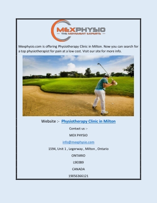 Physiotherapy Clinic in Milton | MEXPHYSIO.COM