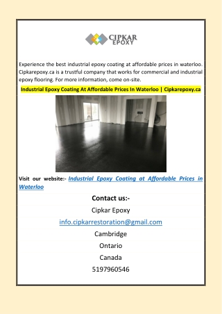 Industrial Epoxy Coating At Affordable Prices In Waterloo | Cipkarepoxy.ca