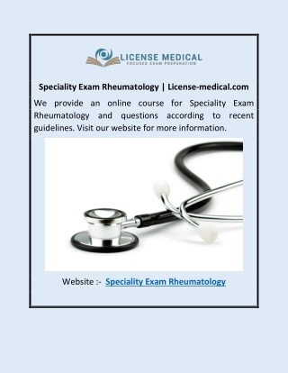 Speciality Exam Rheumatology | License-medical.com