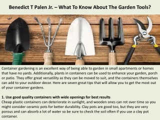 Benedict T Palen Jr. – What To Know About The Garden Tools?