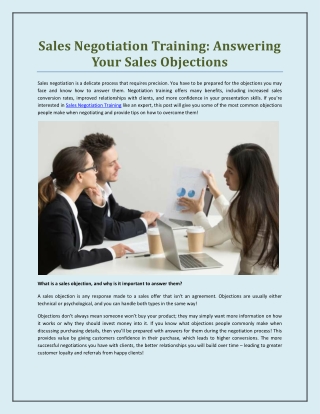 Sales Negotiation Training - Answering Your Sales Objections