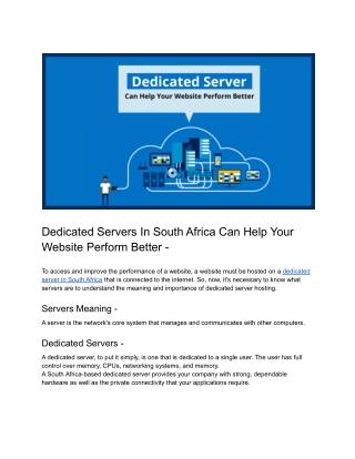Dedicated Servers Can Help Your Website Perform Better