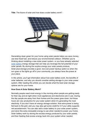 The future of solar and how does a solar battery work?