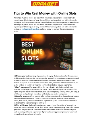 Tips to Win Real Money with Online Slots