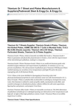 Titanium Grade 7 Sheets & Plates Manufacturers