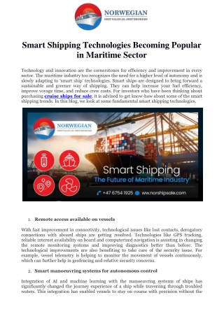 Smart Shipping Technologies Becoming Popular in Maritime Sector