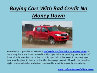 Bad credit car loan with no money down