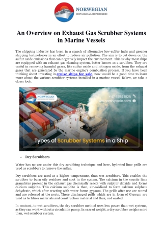 An Overview on Exhaust Gas Scrubber Systems in Marine Vessels