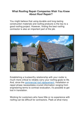 What Roofing Repair Companies Wish You Knew About Roof Repair