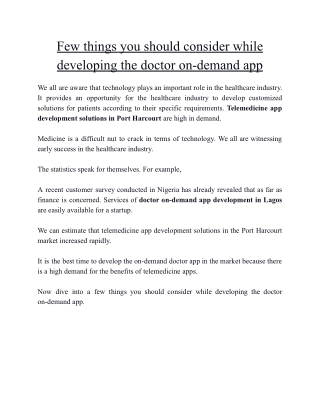 Hardly any things you ought to consider while fostering the doctor on-demand app