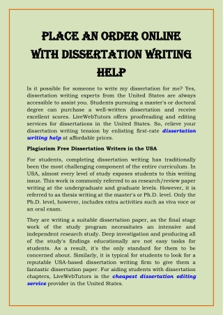 Place an Order Online with Dissertation Writing Help