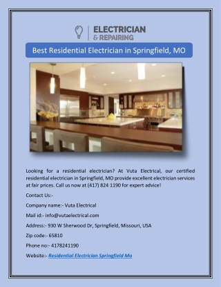 Best Residential Electrician in Springfield, MO