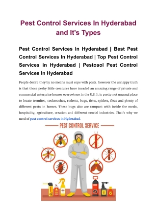 Pest Control Services In Hyderabad and It's Types