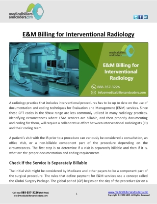 E&M Billing for Interventional Radiology