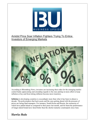 Amidst Price Soar Inflation Fighters Trying To Entice Investors of Emerging Markets