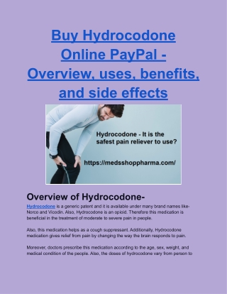 Buy Hydrocodone Online PayPal - Overview, uses, benefits, and side effects