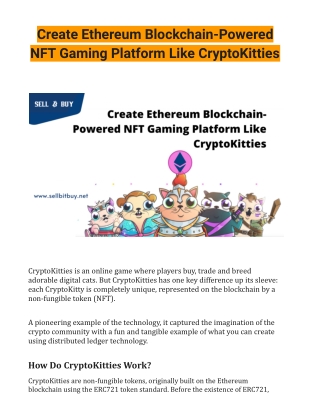 Create Ethereum Blockchain-Powered NFT Gaming Platform Like CryptoKitties