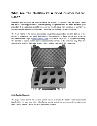 What Are The Qualities Of A Good Custom Pelican Case?