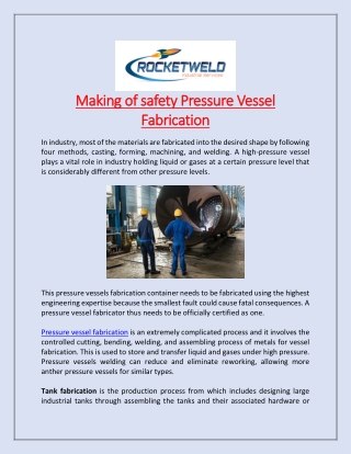 Making of safety Pressure Vessel Fabrication