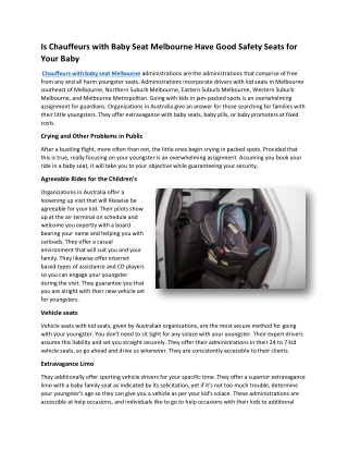 Chauffeurs with Baby Seat Melbourne